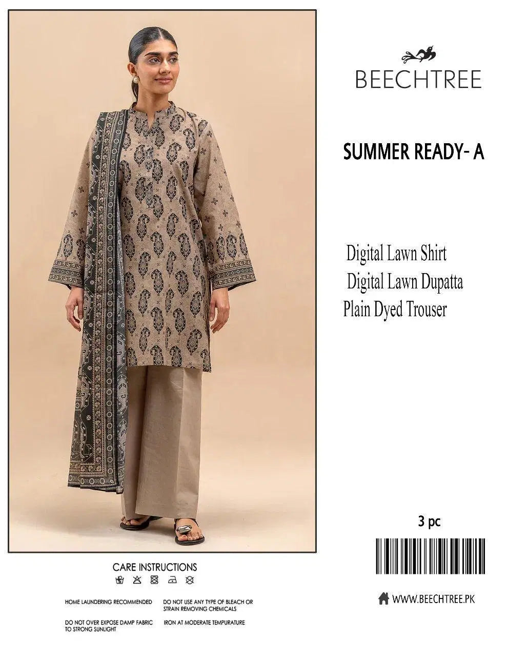 Look loom 3 piece lawn suit for women featuring digital lawn shirt dupatta and plain dyed trousers