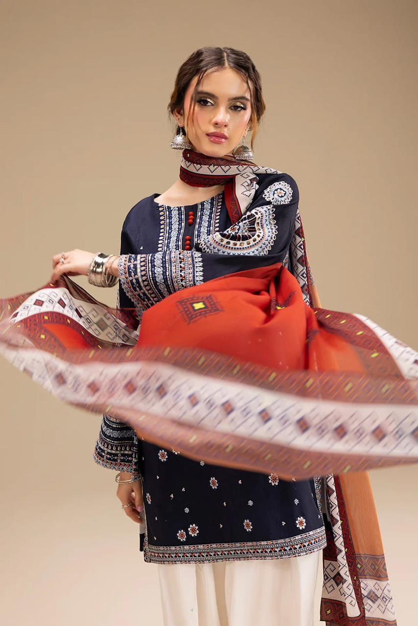 3 Pcs Women's Unstitched Embroidered Suit