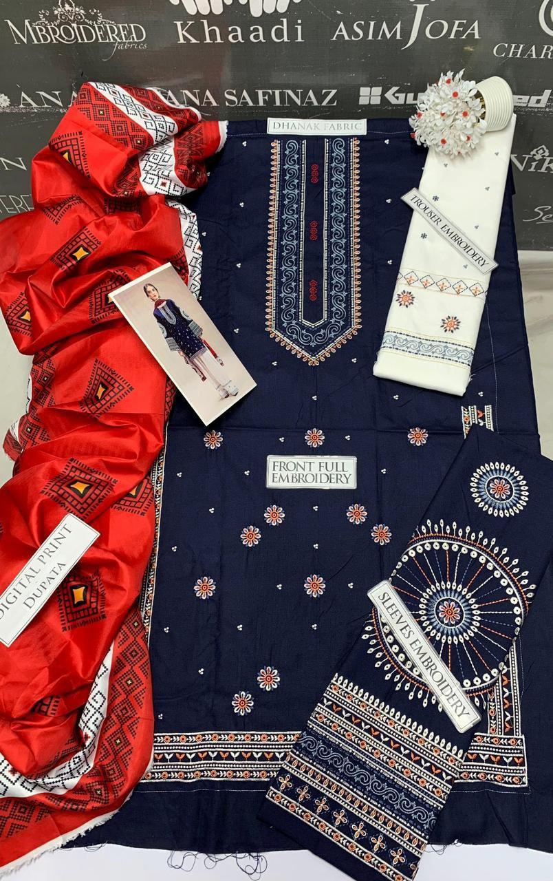 3 Pcs Women's Unstitched Embroidered Suit