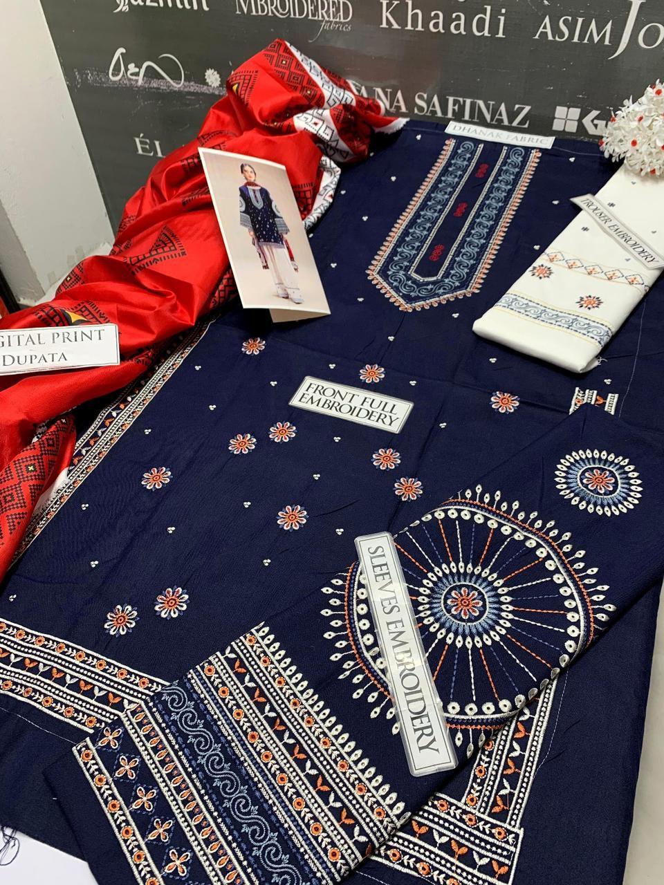 3 Pcs Women's Unstitched Embroidered Suit
