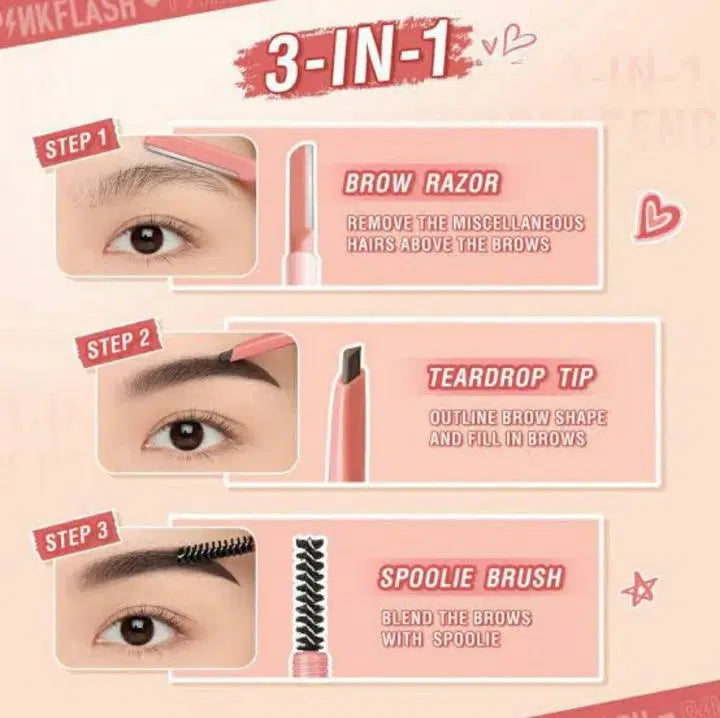 Look Loom 3-in-1 waterproof eyebrow pencil with brow razor, teardrop tip, and spoolie brush for shaping and blending brows