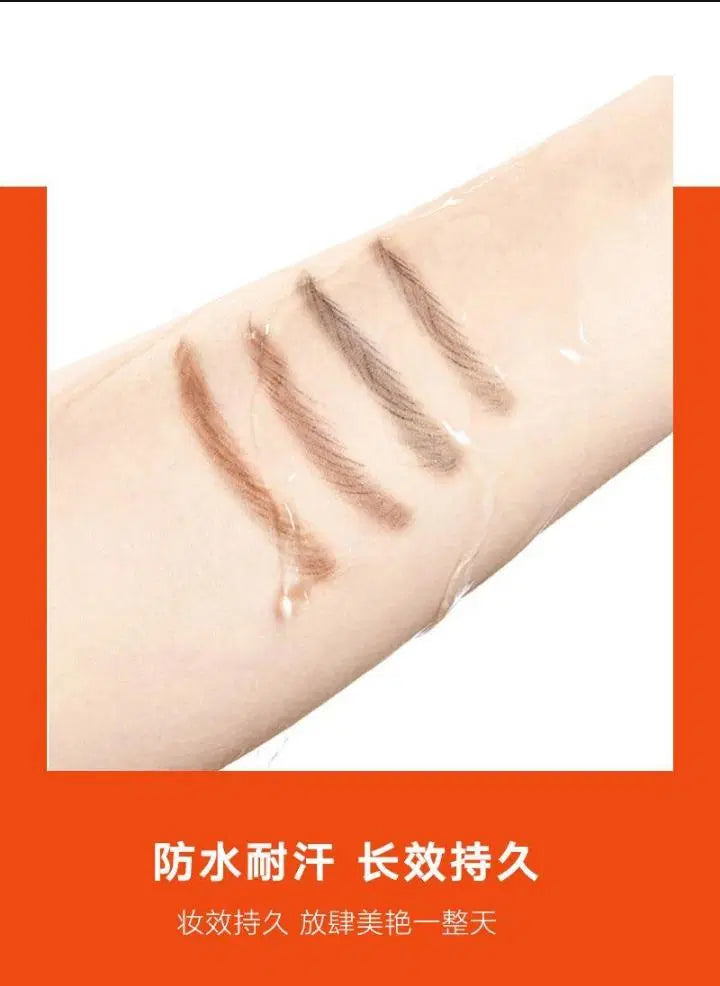 Swatches of Look Loom waterproof eyebrow pencil in various shades on skin showing water resistance and long-lasting effect