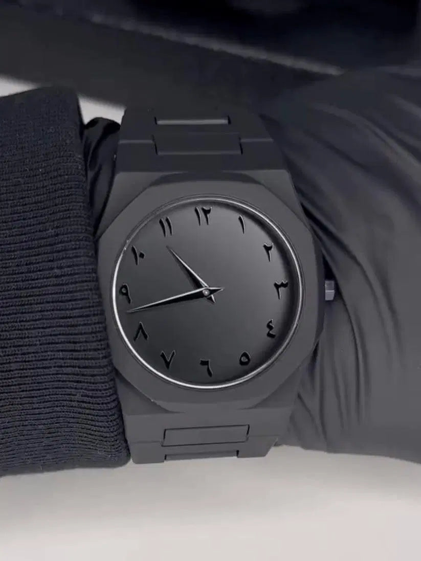 Look loom unisex quartz analogue watch with black matte finish and unique numeral design
