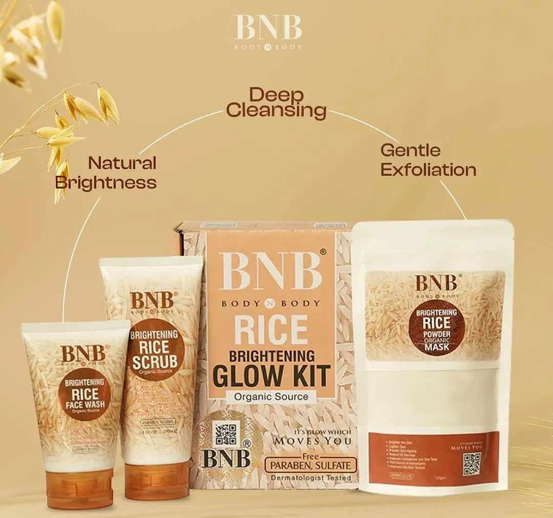 Look Loom rice skincare bundle with brightening rice face wash scrub glow kit and powder mask