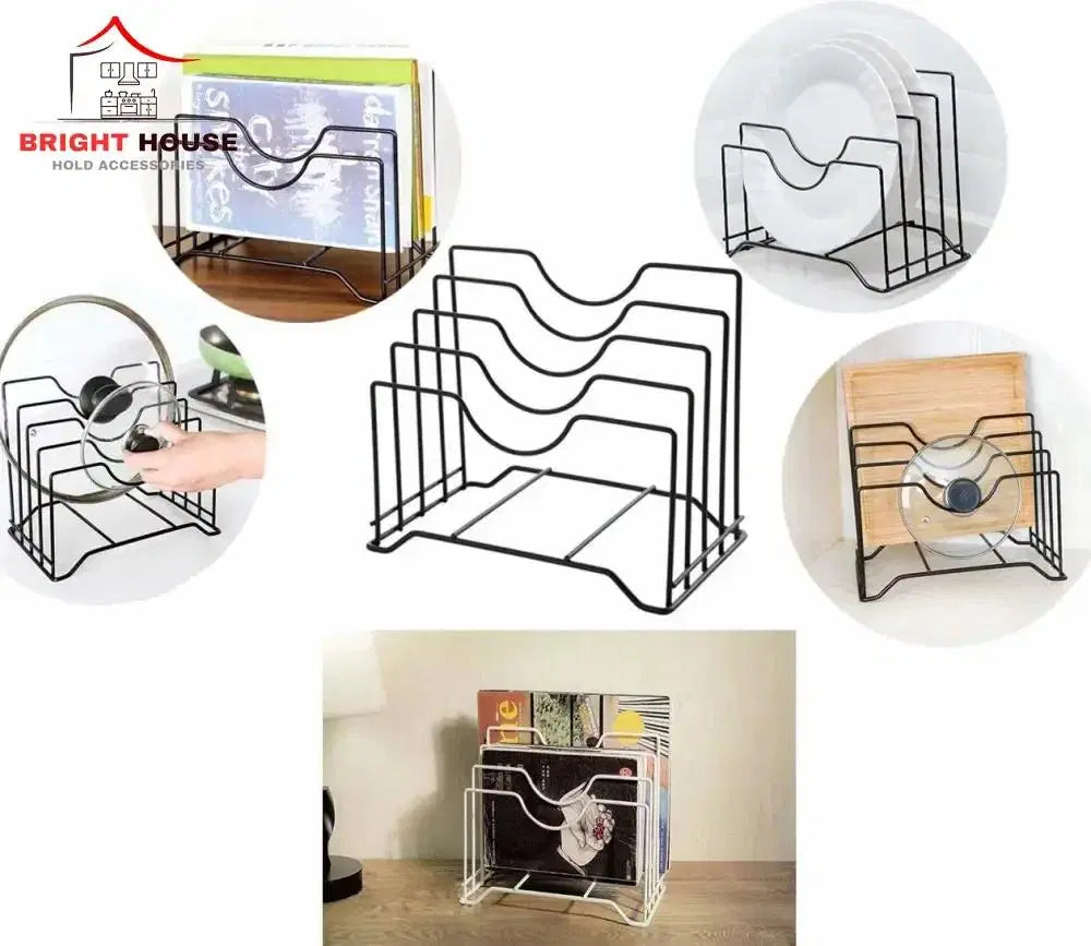 Look Loom kitchen cutlery organizer black metal rack for pots lids plates and cutting boards