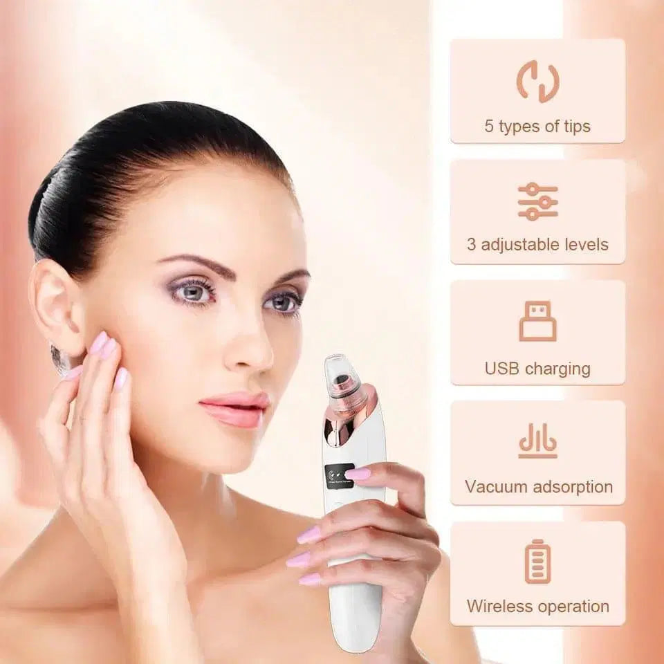 Look Loom dead skin removal facial cleanser with 5 tips, 3 levels, USB charging, and wireless operation