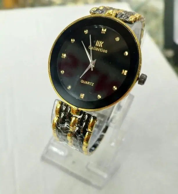 Look loom elegant couple matching watches set with black dial and gold silver metal band