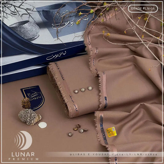 Look loom mens unstitched suit fabric in brown shade LN 14 with decorative buttons and packaging