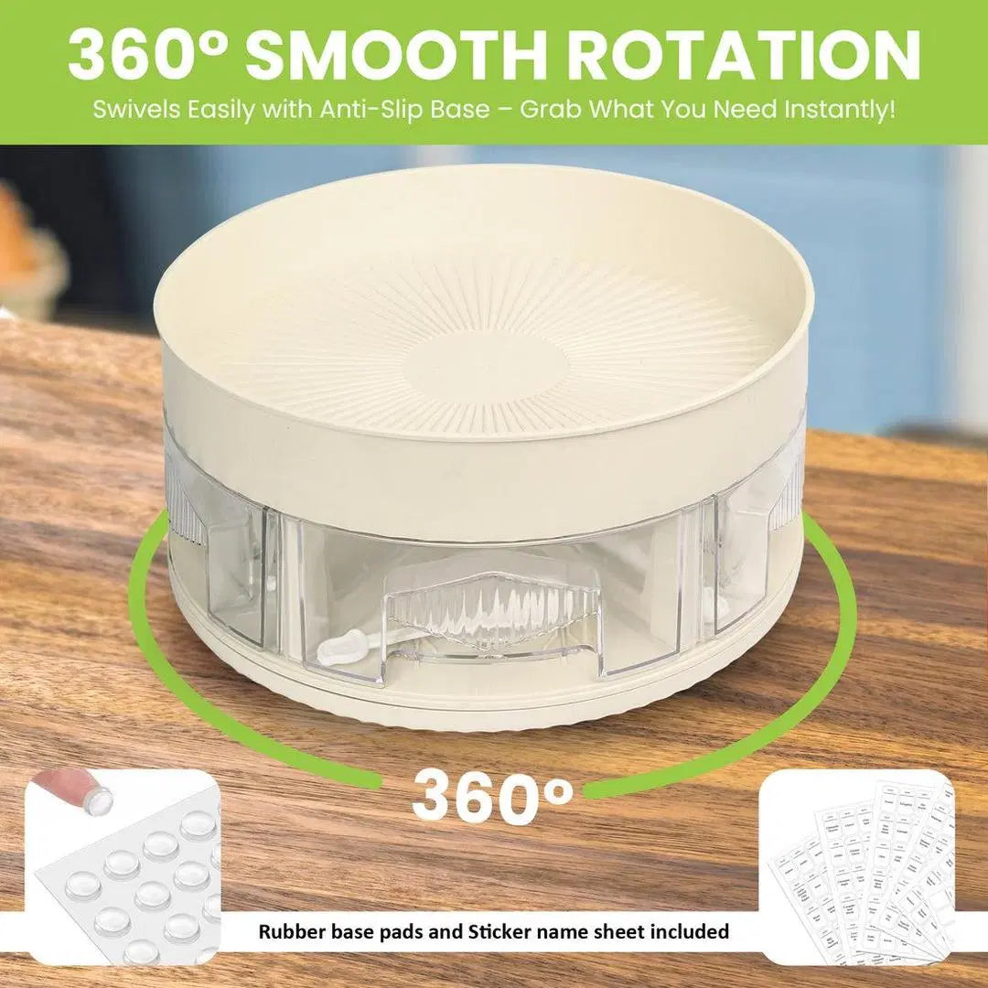 Look Loom multifunctional kitchen spice rack with 360-degree smooth rotation and anti-slip rubber base