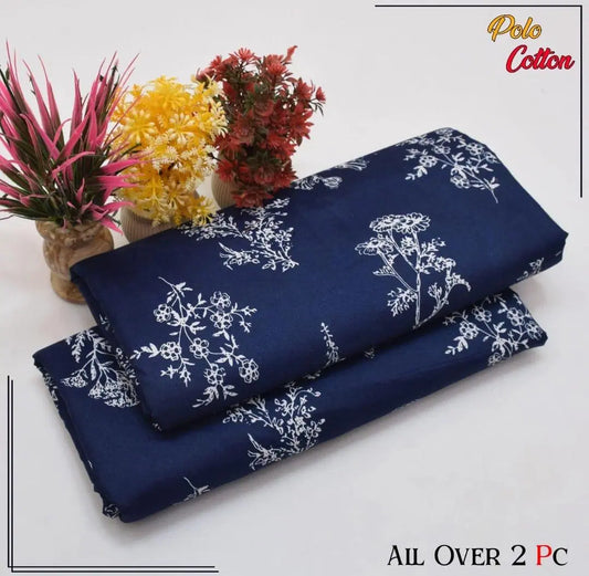 Look loom women suit in 2 piece cotton dress material for women with blue fabric and white floral print