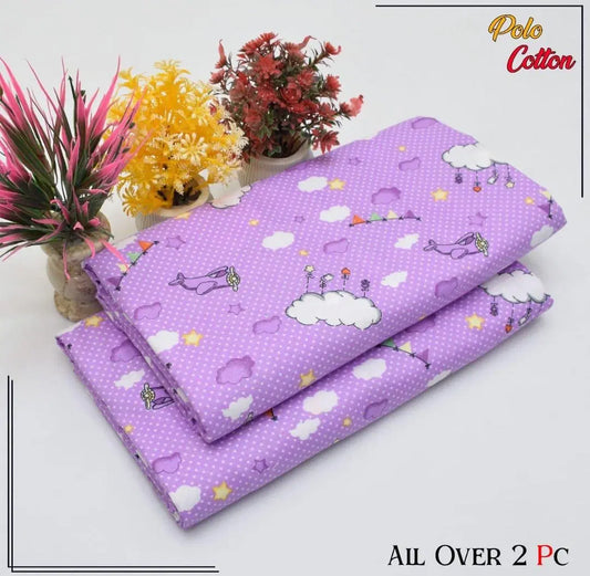 Look loom 2 piece unstitched dress material in purple with cloud and star patterns for women suit