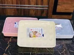 Look loom refrigerator egg organizer box in beige, pink, and white for easy egg storage