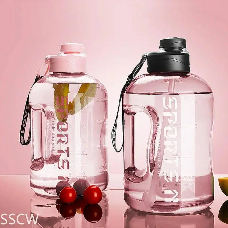 Look Loom 2 liter gym water bottle set with pink and black caps for hydration