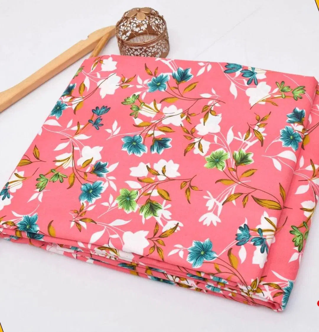 Look loom summer floral unstitched suits fabric in pink with blue and green flower print