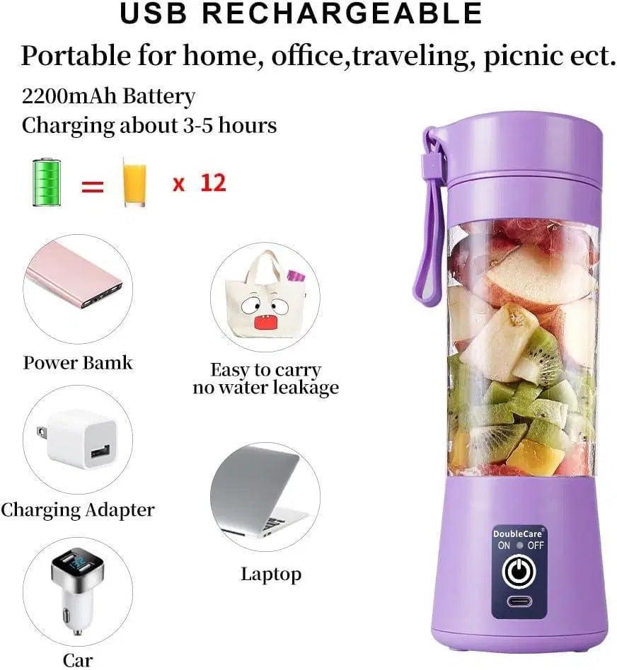 Look Loom portable electric juicer blender in purple filled with fruit USB rechargeable 2200mAh battery