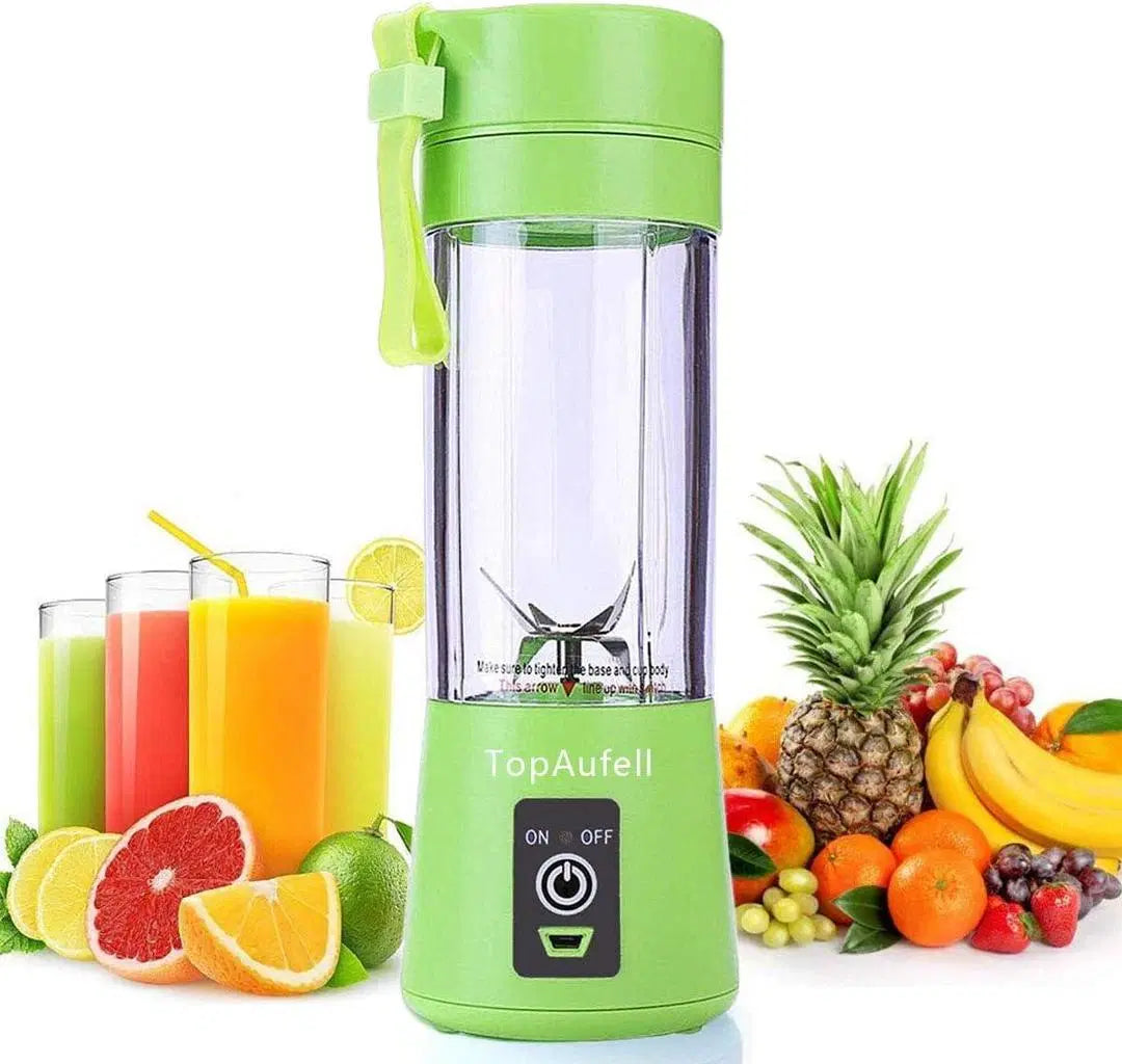 Look Loom green portable electric juicer blender with USB rechargeable cup and fruits for smoothies