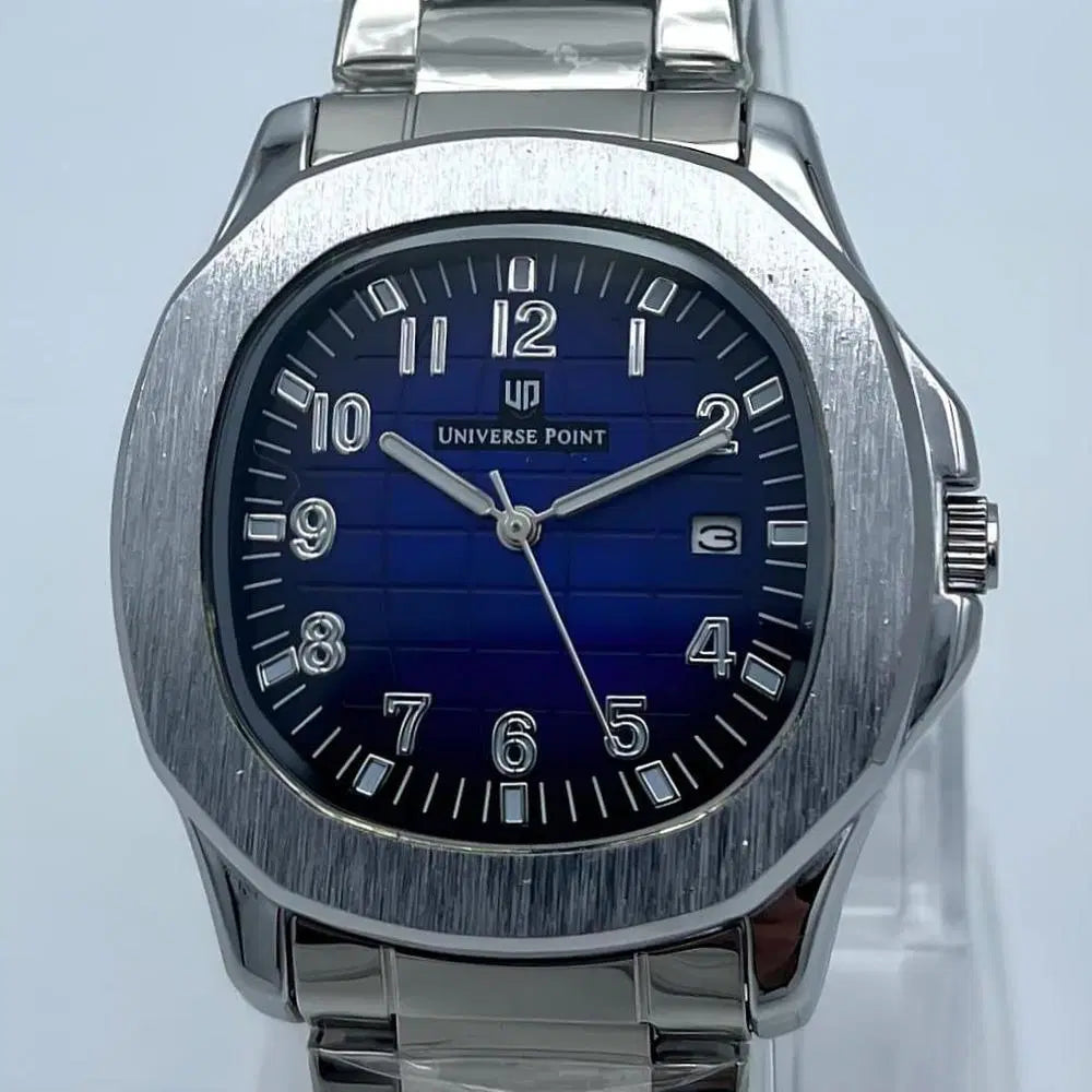 Look Loom Universe Point stainless steel men's casual analog watch with blue striped dial and date window