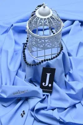 Look loom wash and wear plain suit for men in light blue fabric with black beads and decorative cage