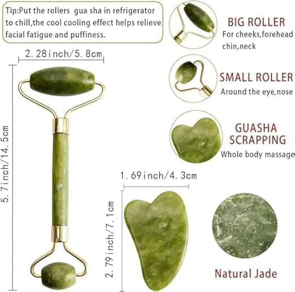 Look Loom waterproof jade roller with big and small rollers for face and guasha scraping tool made of natural jade